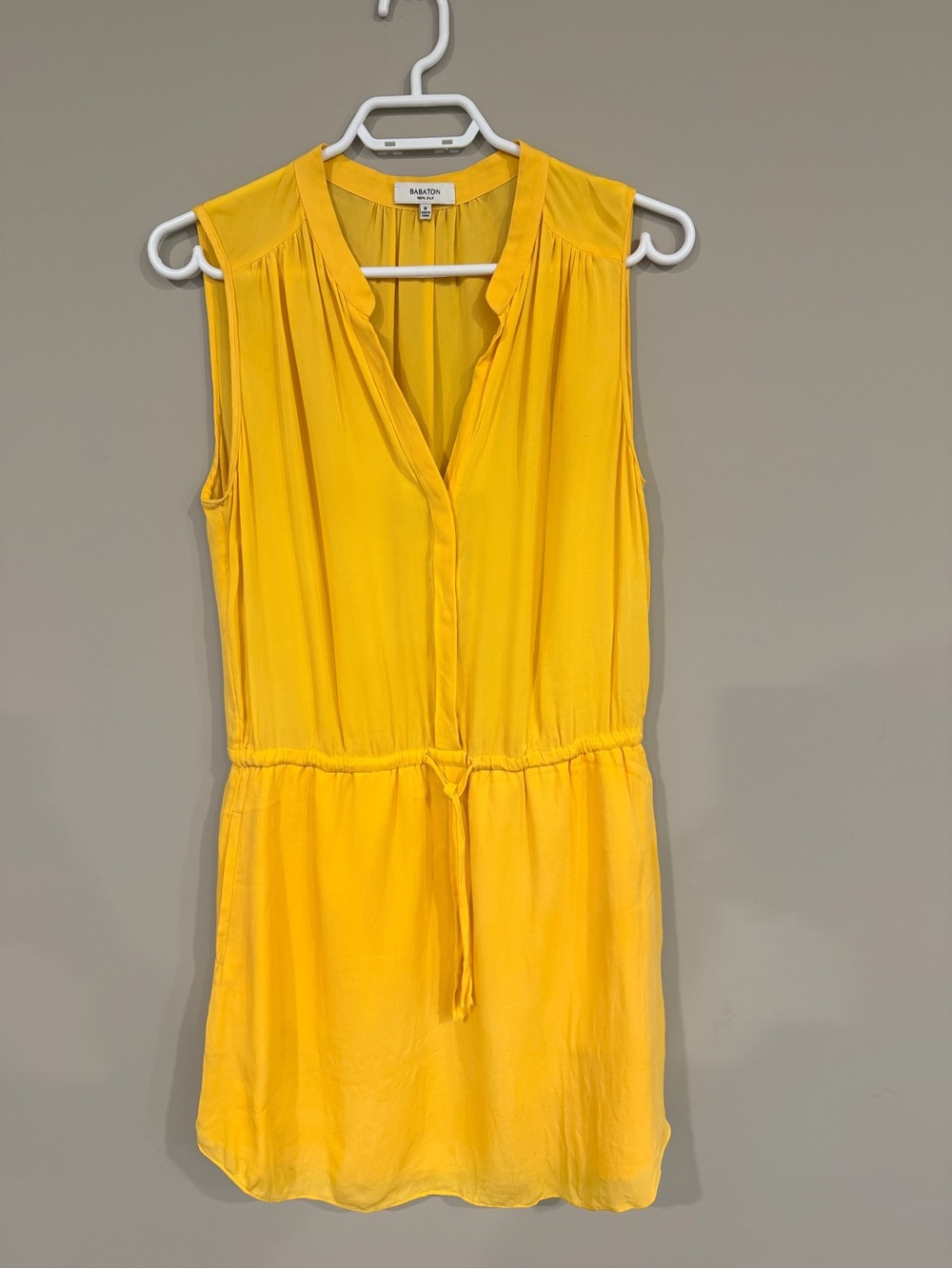 Babaton Yellow Sleeveless Mini Dress 100% silk size M